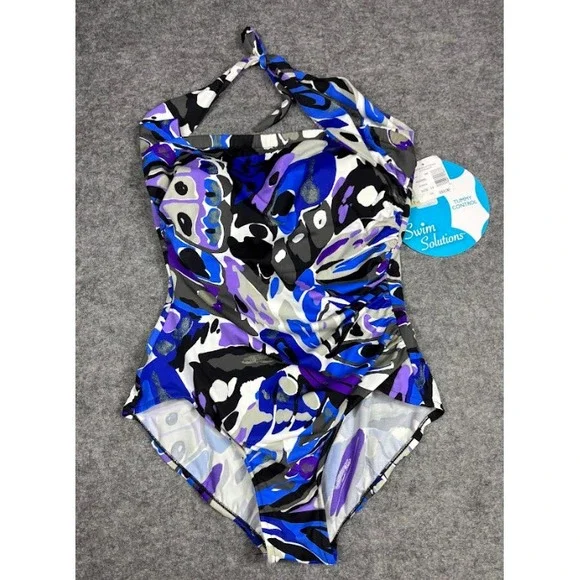 Swim Solutions One Piece Swimsuit Multicolor Tummy Control Womens 14 NWT - Picture 7 of 10